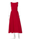 Chic Elegant O-neck Sleeveless Backless A-line Long Dresses Red Black 2026 Summer High Waist Tunics Zip-up Party Evening Dress