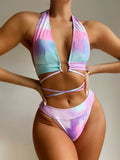 Bikini 2026 Sexy Print Bandage Halter Swimwear Swimsuit Women Bikinis Set Bathing Suit Beach Bikini Female Metal Ring Banadores