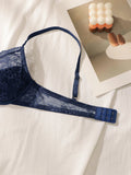Women's New Product Blue Bra No Steel Ring Lace Lingerie Sexy Breathable Comfortable Solid Color Deep V-Underwear HR2635