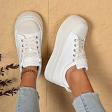 Korean Round Toe Platform Sneakers Women 2026 Autumn Lace Up Thick Bottom Vulcanized Shoes Woman Plus Size 43 Non Slip Sneakers