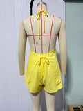 Foridol Bowknot Backless Cotton Casual Women's Suit Top+shorts Matching Set Summer Spring Beach White Set Two Piece Shorts Set