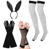 Easter Bunny Girl Cosplay 3-Piece Prop Set - Satin Headband Fluffy Rabbit Tail for Halloween Christmas