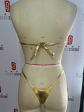 DEKA Sexy Shiny Gold Bandeau Bikini Set Women Ring Linked Hollow Out Push Up Bra Micro Swimsuit Bathing Suit Thong Swimwear