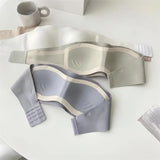 2Pcs/Set Strapless Bras For Women Push Up Bra Non-wire Bra Glossy Brassiere Seamless Underwear 1/2 Cup Padded Sexy Lingerie