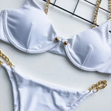 Sexy Metal Chains String High Cut One Piece Swimsuit Women Swimwear Female Monokini Tummy Cut Out Bathing Suit Swim Beach Wear