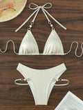 Shiny Sparkling Halter Pearls Bikini Women Swimwear Female Swimsuit Two-pieces Bikini set Hollow Out Bather Bathing Suit Swim