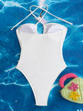 S - XL Cut Out Halter Metal Ring Women Swimwear One Piece Swimsuit Female High Cut Leg Monokini Bather Bathing Suit Swim K7062