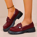 British Style Platform Loafers for Women Plus Size 43 Thick Heel Commute Work Shoes Ladies Comfort Thick Sole Pu Leather Shoes