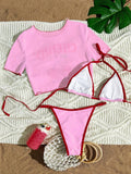 3 Pieces Brazilian Thong Bikinis 2026 Women Trikini Swimwear Female Halter Triangle Swimsuit & Tops Bathing Swimming Swim Suit