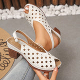 Vinatge Peep Toe Thick Heels Sandals Women Hollow Out Back Strap Rome Sandles Woman Plus Size 43 Lightweight Sandalias Mujer
