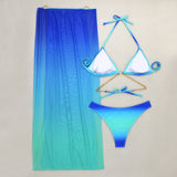 3 Pieces Thong Bikini Set 2026 Swimsuit Women & Kimono Swimwear Sexy Gradient Metal Criss Cross Bathing Suit Cover Up Bikinis
