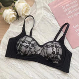 Summer Lace Half Cup Bra Small Bust Beachwear Gathering Light Support Pure Bralette Ultra Thin Wirefree Set AU MOYISU S-XL-32-38