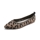 Elegant Leopard Knitted Ballet Flats Woman Pointed Toe Mesh Moccasins Ladies Fashion Walking Loafers Slip-on Soft Driving Shoes
