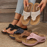 Pink Flower Wedge Heel Flip Flops Women Summer Massage Sole Clip Toe Platform Slippers Woman Light Thick Bottom Beach Sandals