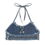 DEKA Women's Bandage Denim Bikini Set Summer New Jeans Shorts Swimwear Bra Beach Play and Bar Nightclub Swimsuit