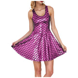 Cocktail Dress Womens Glitter Costume Party Dresses Swing A Line Metallic Shiny Festival Outfit Cosplay Fish Scale Vestidos