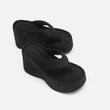 2026 Leisure Black Summer Platform Sandals Women Outdoor Slides Slipper Vintage Flip Flops High Heels Wedges Shoes Daily Wear