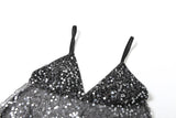 kliou Mesh Sequins Women Tops Summer Thin Shiny V-neck Backless Ruffle Trim Crop Camis Female Popular Hipster Sexy Streetwear