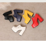 Plus Size Double Row Small Buckle Side Zipper Square Toe Double Layer Platform High Thick Heel Women's Pumps Shallow High Heels