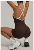 Spring/summer Women's Contrasting Yoga Jumpsuit Hollow Out Cross Back Camisole One Piece Sports Suit Hip Lifting Fitness Romper