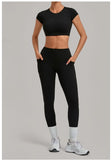 Women's Seamless Yoga Sets Sports Running High Waist Hip-lifting Pants Backless Short-sleeve Suits Workout Fitness Leggings Sets