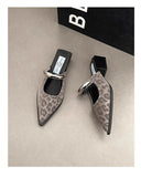 2026 New Summer Women Cover Toe Mules Slippers Fashion Metal Decoration Thick Heel Slide Shoes Comfort Street Style Footwear
