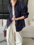 Women White Linen Blend Button Down Shirt Turn Down Collar Chest Pocket Loose Fit Blouse For Summer And Vacation Outfit KY7U
