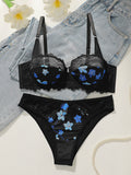 Women's Sexy Lace Splice Floral Pattern Bra Set with Steel Ring Gathered Support Easy Wash Quick Dry Underwear Set YS2991
