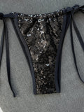 Sexy Shiny Sequin Black Bikini Set 2026 Women Push Up Bra Tie Side Thong Swimsuit Beach Bathing Suit Hoiday Swimwear Biquini