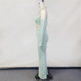 Sexy Knitted Sling Long Skirts Woman's Set Casual Slim Solid Lace Up Tube Tops Slit Skirt Sets Female Summer Beach Dress V6187