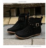 Vintage Women Boots Suede Ankle Boots Fringe Women Shoes Winter Boots Women Side Zipper Casual Shoes Ladies Snow Boot