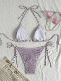 Sexy Purple Polka Dot Print Bikini Set Women Shell Pleate Push Up Bra Bandage Thong Swimsuit 2026 Summer Bathing Suit Swimwear