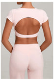 No Padded Women's Yoga T-shirt Short Sleeves Bra Backless Fitness Top Beautiful Back Gym Clothes Form-fitting Running Tee