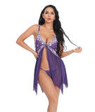 Toucheart Sexy Lingerie Set Women's Lace Nightgown Mesh See-through Suspender Dress Lace Patchwork Sexy Ultra Thin Pajama Set