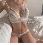 MOYISU  French Ultra Fina Sexy Tushy Conjunto Encaje Sin Aro Sensual Transparente Bralette Pantaleta Ajuste Perfecto Talla S-XL