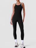 High Stretch Body Shaping Yoga Jumpsuit Women Black Patchwork Hollow Out Back Cross Fitness Sports One Piece Workout Bodysuits