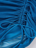 Women Summer Solid Color Bikini Sets Sleeveless Bra with High Waist Drawstring Skort Bathing Suit 2-piece Swimsuit