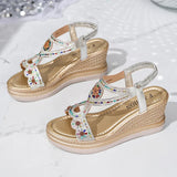 Bling Crystals Chunky Sandals Women 2026 Summer Elastic Band Wedges Platform Sandles Woman Plus Size 43 High Heel Rome Sandals