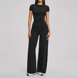 Yoga Set 2 Pieces Women's Tracksuit Short Sleeve O Neck Slim Sports T Shirts High Waist Flare Leggings Gym Running Fitness Suit