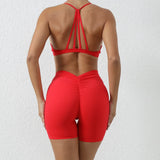 Women's 2-Piece Yoga Sets High Waist Seamless Shorts  Hip-Lifting & Backless Gym Leggings Quick Dry Workout Fitness Suits