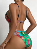 Peacock Leopard Printed Underwired Bra Cup Bikini Women Swimwear Female Swimsuit Two-pieces Bikini Set Push Up Bathing Suit Swim