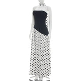 FDYOUI Elegant Bandage Polka Dot Patchwork Evening Dresses Women's 2026 Summer Off Shoulder High Slit Pleated Long Party Dress