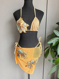 3 Pieces Sexy Women's Bikini Set 2025 Swimwear Female Beachwear Bathing Suit with Flower Sarong Swimming Cover up