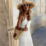 S - XL 2025 V Neck Hollow Out Crochet Knitted Tunic Beach Cover Up Long Cover-ups Beach Dress Beach Wear Beachwear Female Women