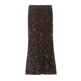 Women's Fashion Sequined Long Dress Womens Brown Sequin Mermaid Maxi Skirt High Waist Bodycon Flare Party Skirt Pure Desire N3OM