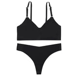 Cotton Female Underwear Set Short skin care kits Ribbed Brassiere Sexy Thong Low Waist Panties Women Seamless Bra Lingerie Set