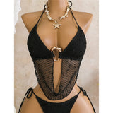 New Hollow Out Tankini Halter Bikini Female Swimsuit Women Swimwear Two-pieces Bikini set Strappy Bather Bathing Suit Swim V8076