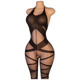 New Hot Crotchless Bodystocking EroticTransparent Sexy Lingerie Sexiest Bodysuit Mesh Hollow Bra Set Black Full Body Stockings