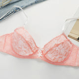 New Women's Underwear Set Lace Pink Flower Sexy Ultra Thin Underwear 2-piece Set Bra And Thongs Push Up Bra MR2643