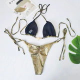 Snake Skin Rhinestone Diamond Bikini Female Swimsuit Women Swimwear Two-pieces Bikini Set High Cut Halter Bathing Suit Swim Lady